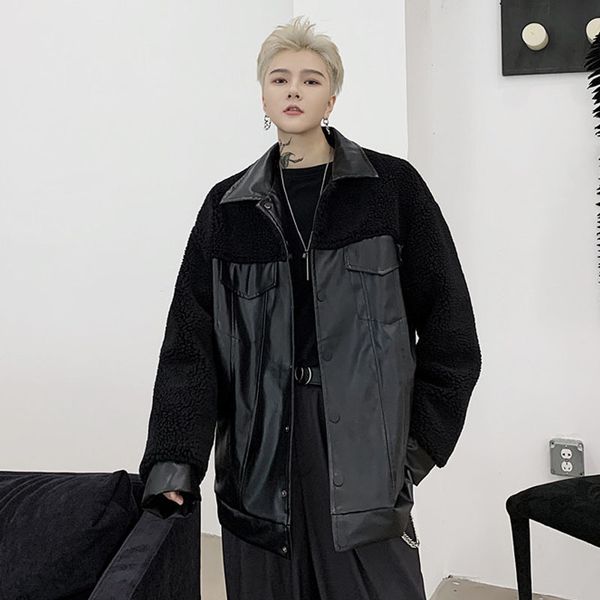 

2020 lambswool men splice small jacket outerwear male winter coat n8us, Black;brown