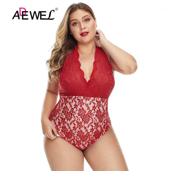 

adewel red black plus size women deep v neck floral lace lined bodysuit female backless sleeveless large size body clothes1, Black;white