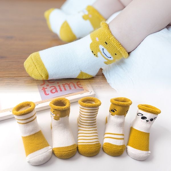 

5 pairs/lot newborn baby socks thick winter spring autumn warm cute cartoon baby girls boy socks fashion soft cotton socks y201009, Pink;yellow