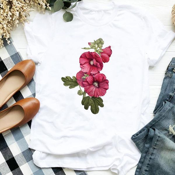 

женская леди мода 90-х годов милый элегантный цветок цветочные цветочные казуал печатание t tee женские футболки женская рубашка одежда верх, White