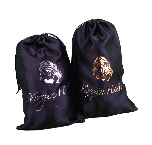 

custom one color ,virgin human hair extensions bundle packaging satin silk bags, black bags, customized ha jllhak mywjqq