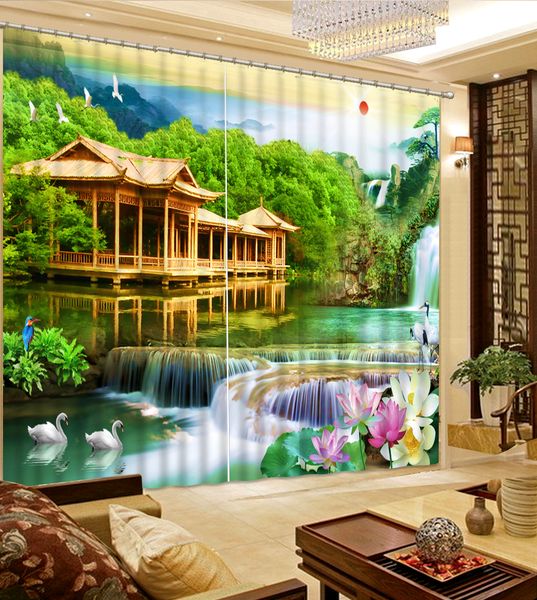 

curtains new 2017 fashion hd modern landscape 3d cortinas household window blackout curtain