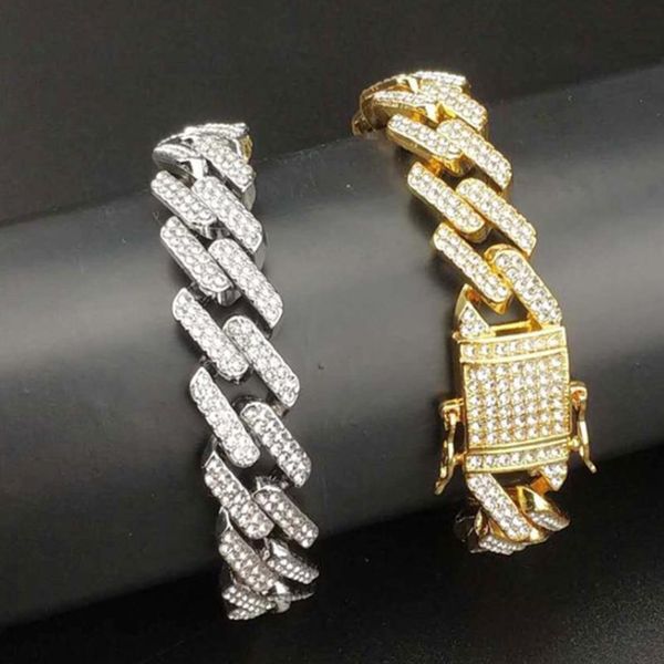 

karopel fashion luxury men's hip hop gold color iced 5a cz bling heavy miami cuban link chain bracelets gift of n wmtxqx, Black