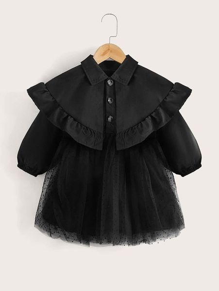 

toddler girls ruffle trim overlay dobby mesh hem 2 in 1 dress she, Red;yellow
