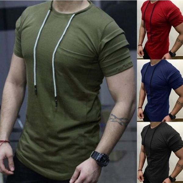 

2020 new men's fitness gyms male bandage white short sleeve t shirt men tshirt m-2xl, White;black