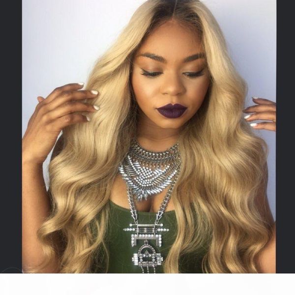 

peruvian ombre human hair lace front wig 130 density blond ombre lace wig 1bt613 ombre full lace wigs with dark roots blond hair, Black;brown