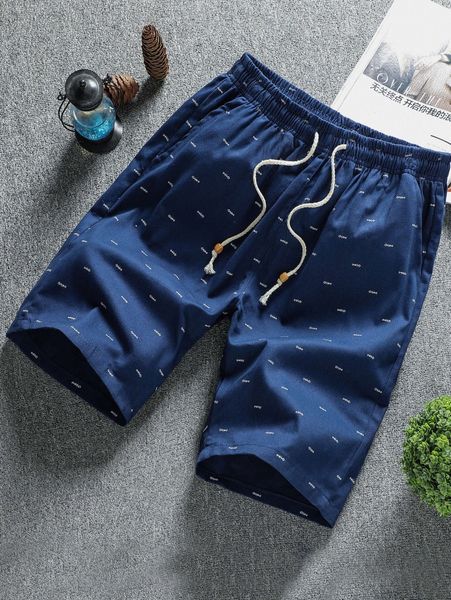 

men allover print drawstring shorts f0xl#, Black