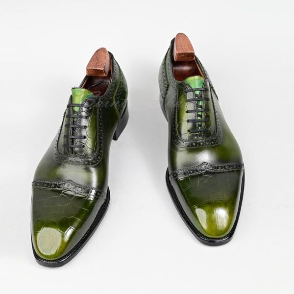 

leather shoes men's oxford calfskin embossed crocodile pattern dress shoes goodyear welted handmade luxury, Black