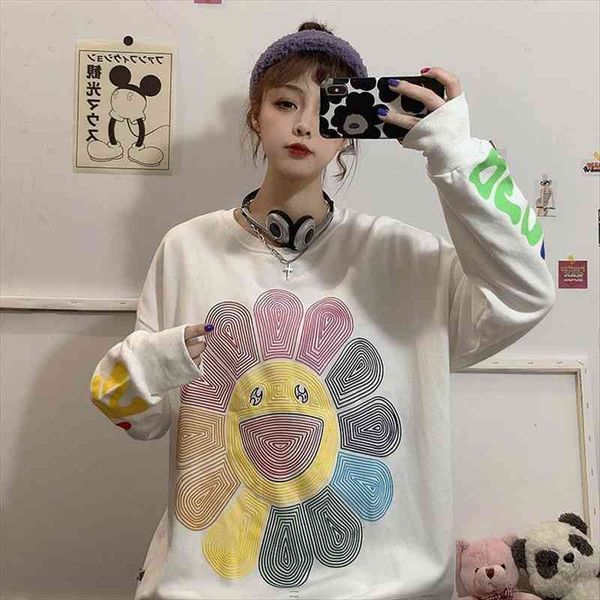 

spring loose long sleeve hoodies women print oversized sweatshirts female harajuku cute pullover streetwear, Black