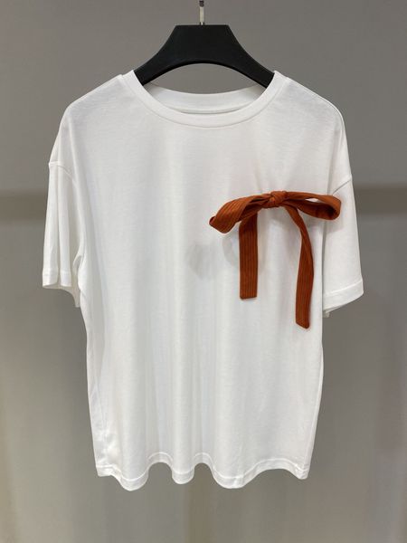 

2021 spring new sweet lovely romantic detachable pin corduroy bow white short sleeve t-shirt
