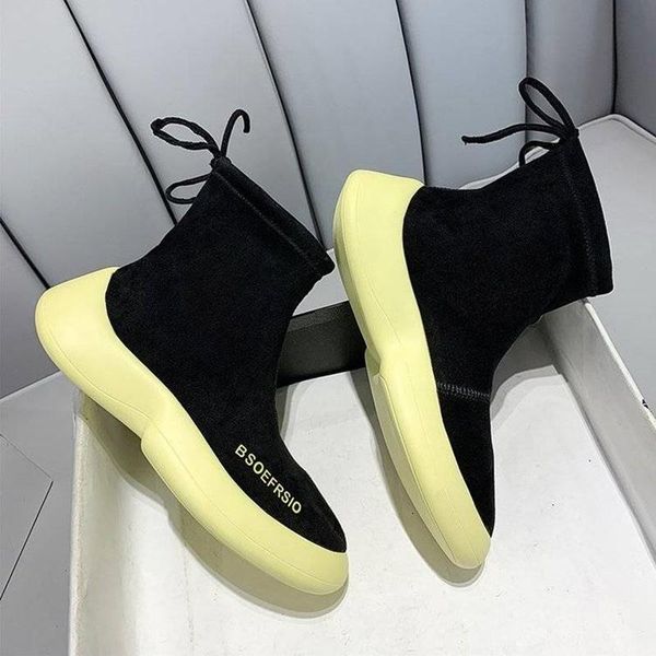 

breathable elasticity girls black yellow sock sneakers platform footwear casual sock shoes flats women ankle boot dames schoenen