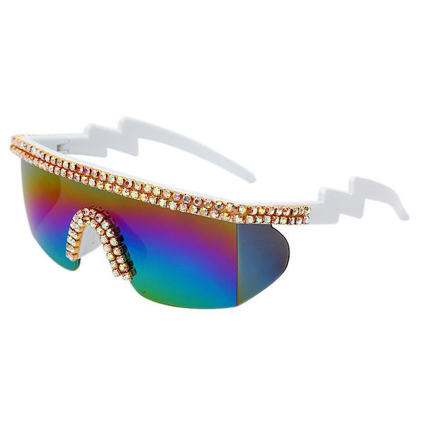 

sunglasses fashion rhinestone oversized mirror women men luxury one piece crystal google eyewear uv400, White;black