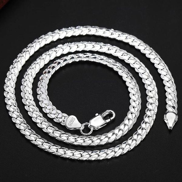 

chains 925 sterling silver 6mm full sideways necklace 18/20/24 inch chain for woman men fashion wedding engagement jewelr