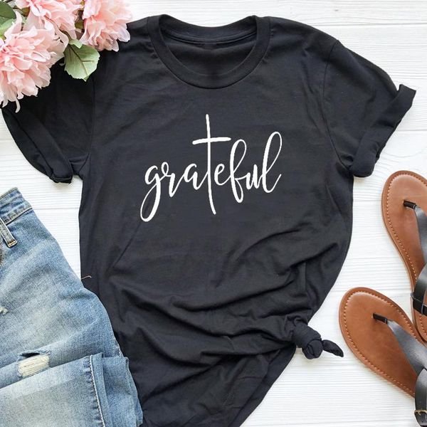 

grateful women tshirt aesthetic christian jesus t-shirt thankful bless believer shirts cotton girl fashion drop ship1, White
