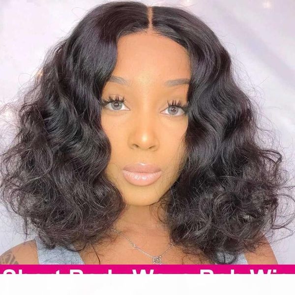 

short bob body wave lace front wig 180% brazilian lace front human hiar wigs hd transparent frontal wig remy body wave, Black;brown