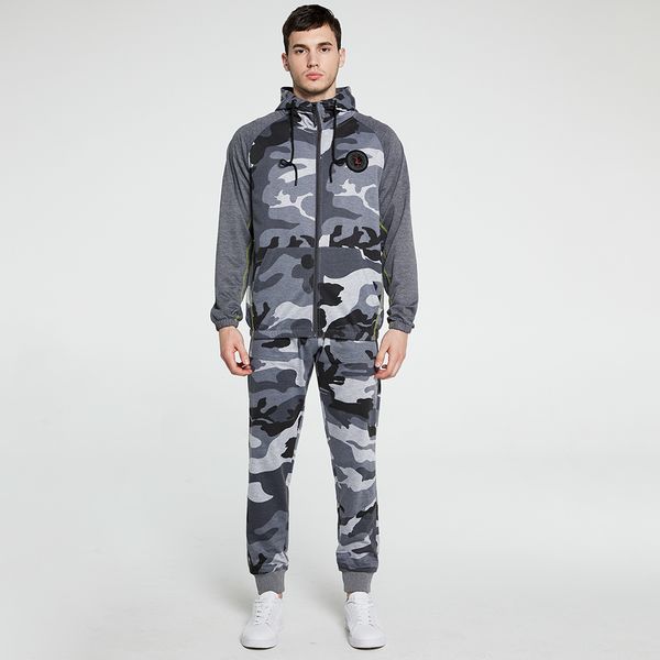 

zipper tracksuits men spring autumn camouflage sweatshirt jacket sporting gyms outwear + pants casual men's sweatsuit sportswear, Gray