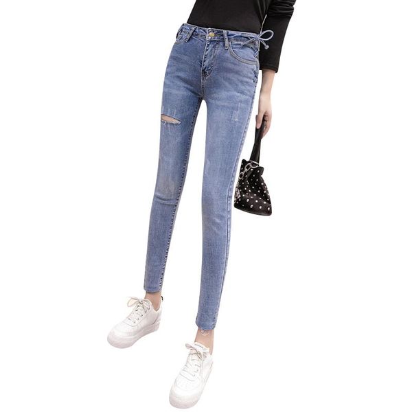 

2020 середина талии джинсы для женщин тонкий stretch denim jean bodycon пояс бандаж узкие джинсы женщина, Blue