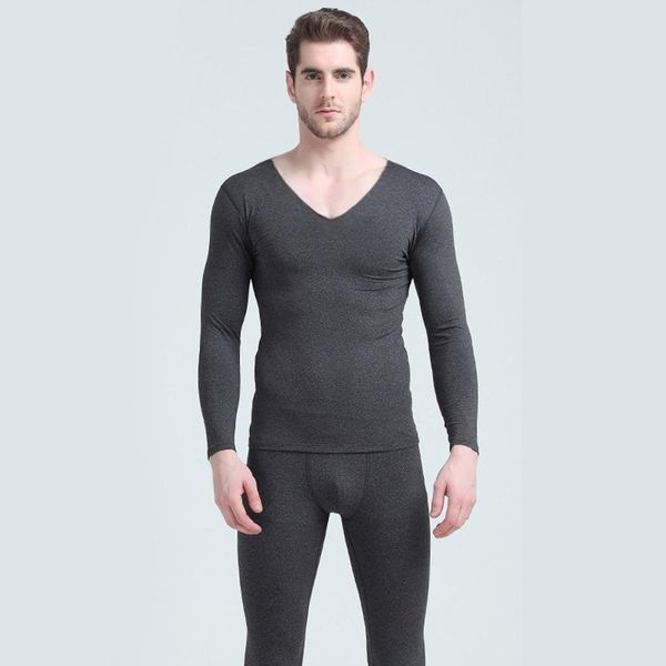 

set sleepwear winter solid o-neck men casual seamless casual thermal underwear set warm sleeve long, Black;white