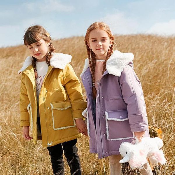 

winter children coats for 3 - 14 years girls thicken warm hooded jackets with pockets outdoor snowsuit outerwear windbreakers1, Blue;gray