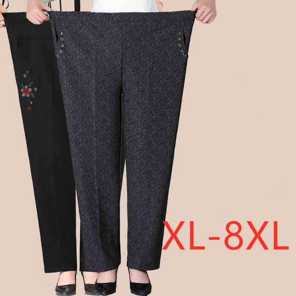 

2021 new middle-aged velvet trousers new elastic waist women plus size xl-8xl warm female winter pants j209 tp7m, Black;white
