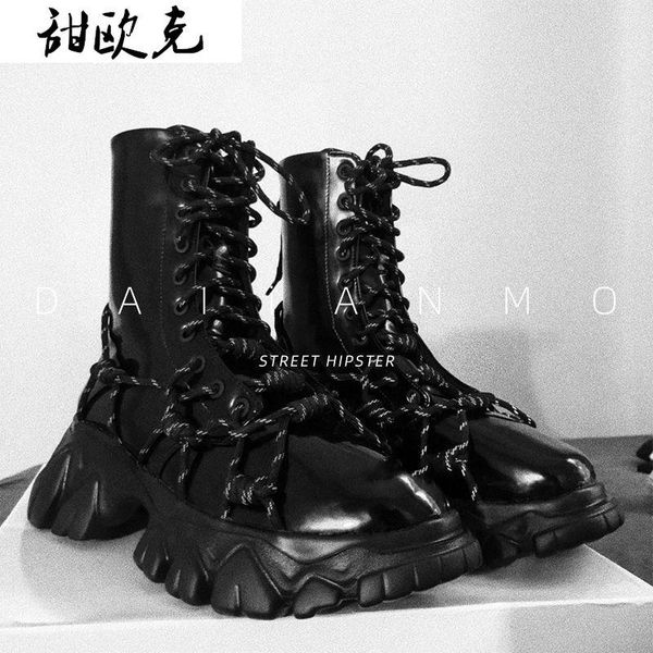 

2020 winter new women's thick-soled ankle boots leather shoes plus velvet short boots non-slip increased mid-tube ankle, Black
