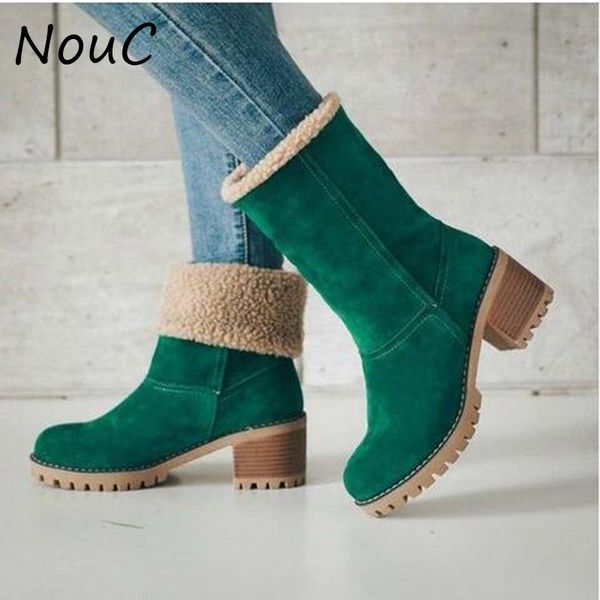 

women snow boots flat lace up winter plus size platform ladies warm shoes 2020 new flock fur women's suede long boots femal, Black