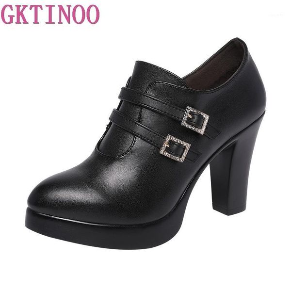 

women's shoes block heels 2020 deep mouth buckle platform pumps high heel elegant leather office shoes ladies big size 33-431, Black