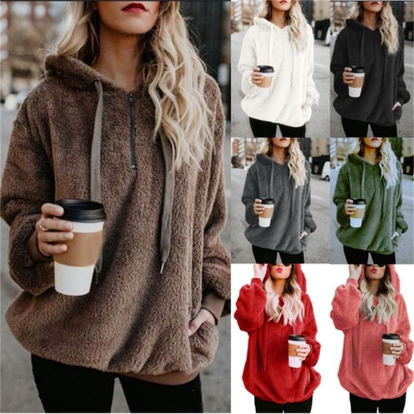 

fleece pullover women hooded womens sweaters winter sweater women hooded fur christmas sweater pull femme hiver jumper, Black
