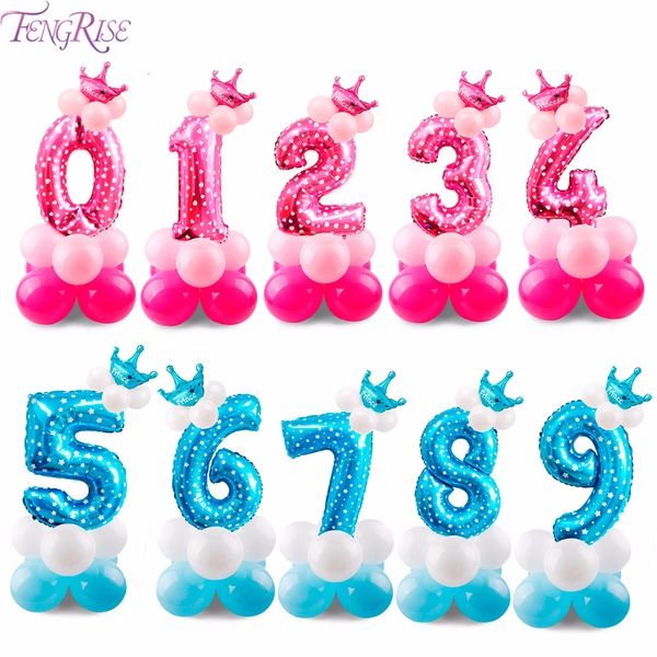 

fengrise 17pcs blue pink number balloon 2nd 3rd 4th 5th 6th 7th 8th 9th 1st balloons birthday party decorations kids