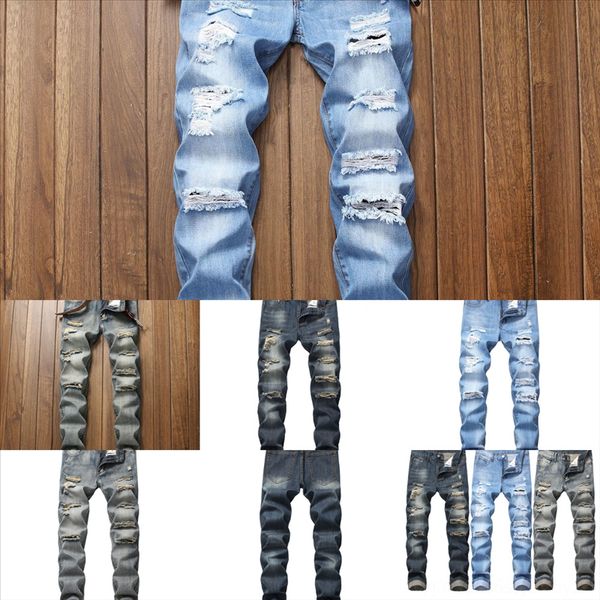 

0pgd7 baggy wide leg jeans trousers man men's jeans light blue man casual hop hole pants hip staight men denim, Black