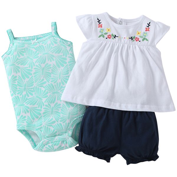 

romper+dot t-shirt+shorts 3 pieces suit for newborn baby girl clothes 2020 summer set outfit new born costume clothing cotton lj201223, White