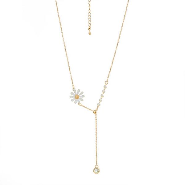 

minimalist jewelry fashion gold plated white enamelled daisy sunflower chain necklace for woman girls, Silver
