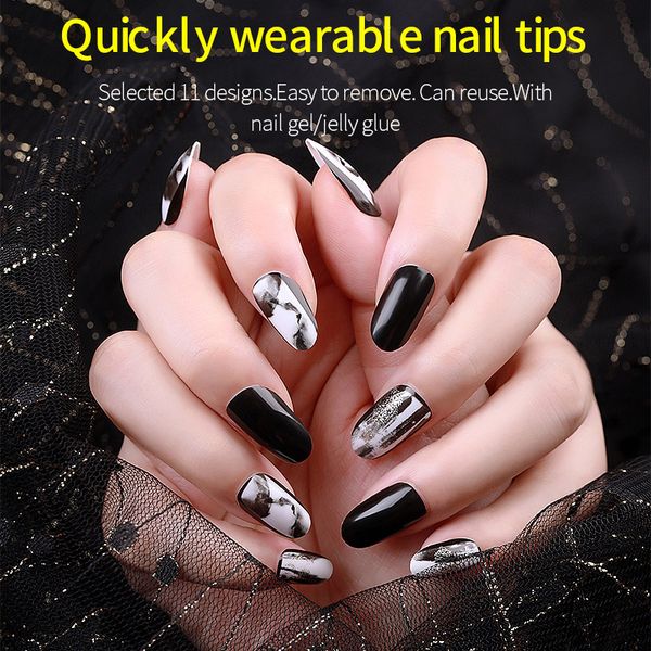 

24 sheet/set gradation fake nail tips new removable wearable full cover fake false nails manicure decoration waterproof jelly f662, Red;gold