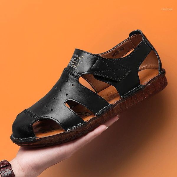 

men's sandals summer soft sandals comfortable men shoes genuine leather big size outdoor beach men roman1, Black