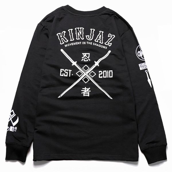 

men's long sleeve hip-hop jawnha he zhancheng the same style of ninja high street sweater loose hip-hop long sleeve crew neck sweater 6, Black