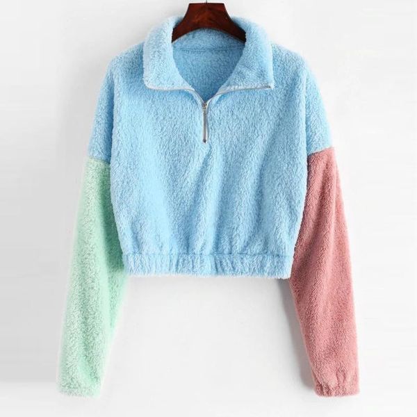 

women fleece pullover sweatshirt hoodies jumper fluffy warmer winter casual thick shaggy 1, Black