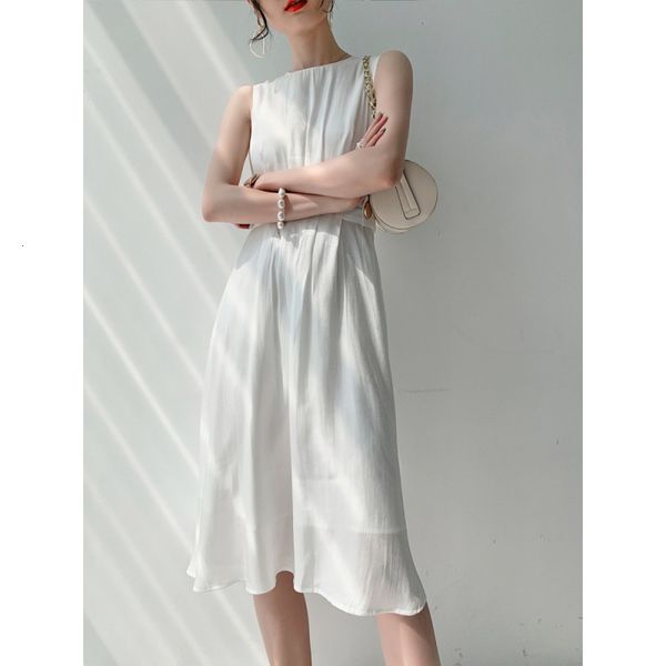 

new 2021 summer sleeveless o-neck slim high waist boho white elegant women midi vestidos 92w2, Black;gray