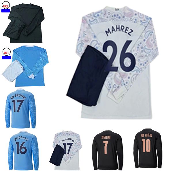 

2021 fc long sleeve soccer jersey city g. jesus sterling ferran de bruyne kun aguero football shirts men + kids kit, Black;yellow
