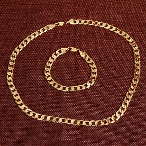 

bangrui jewelry sets men's fashion jewelry sale trendy gold 9mm wide chain bracelet necklace set wholesale, Silver