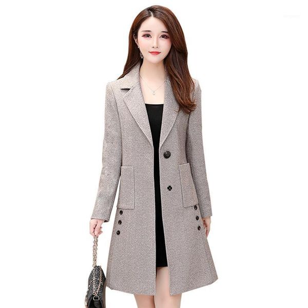 

women's windbreaker coat medium long plus size female 2020 new tide autumn winter overcoat korean loose thick l8471, Tan;black
