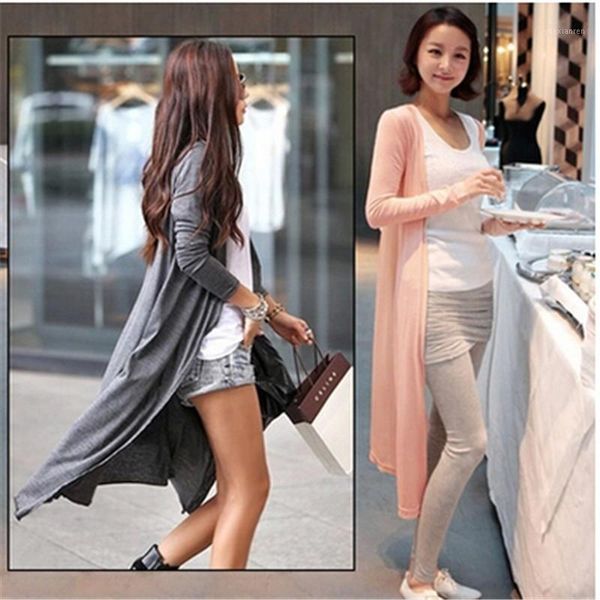 

fashion 2019 spring thin kimono long cardigan 12 colors modal femme women outerwear cardigans coats black gray coat pz15621, White