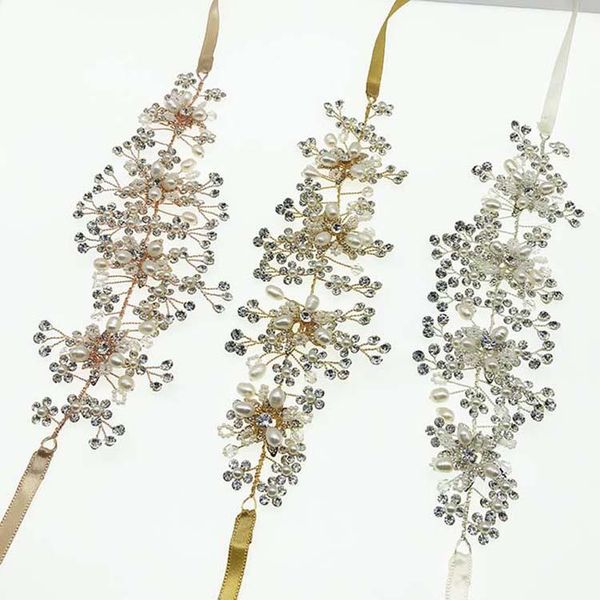 

slbridal crystals rhinestones freshwater pearls flower wedding hairbands bridal headband hair accessories bridesmaids hair vine, Golden;silver