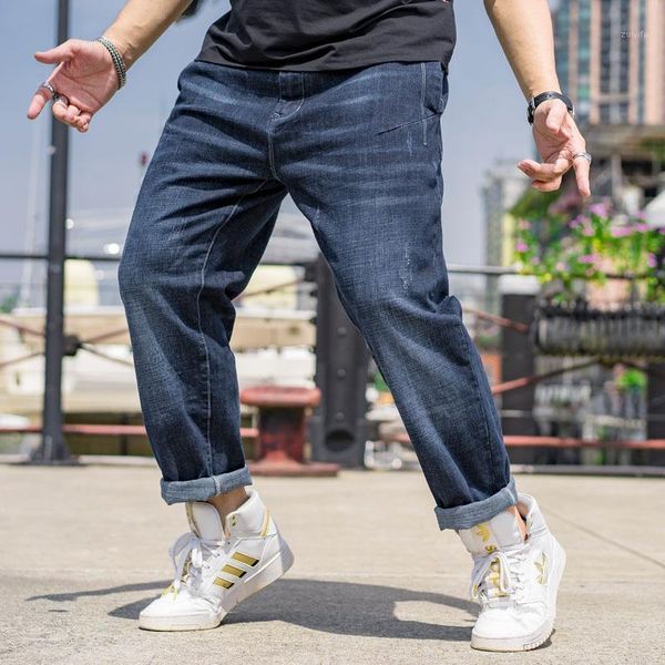 

autumn and winter jeans men's stretch slim fit skinny men's mid-high waist plus size fat people slimming pants1, Blue