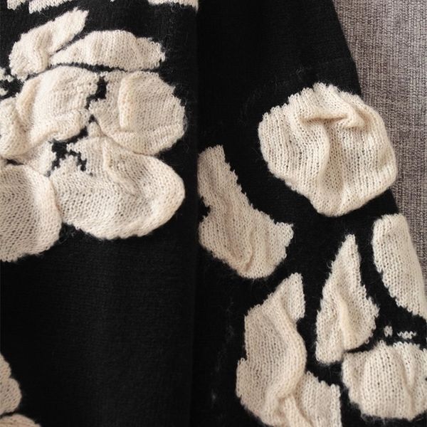 

2020 autumn winter floral print sweater women knitted pullover femme sweaters knitted oversize black sweater jumper lj201126, White;black