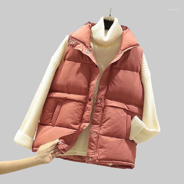 

2020 women sleeveless vest winter warm plus size 2xl down cotton padded jacket female veats mandarin collar sleeveless waistcoat1, Black;white