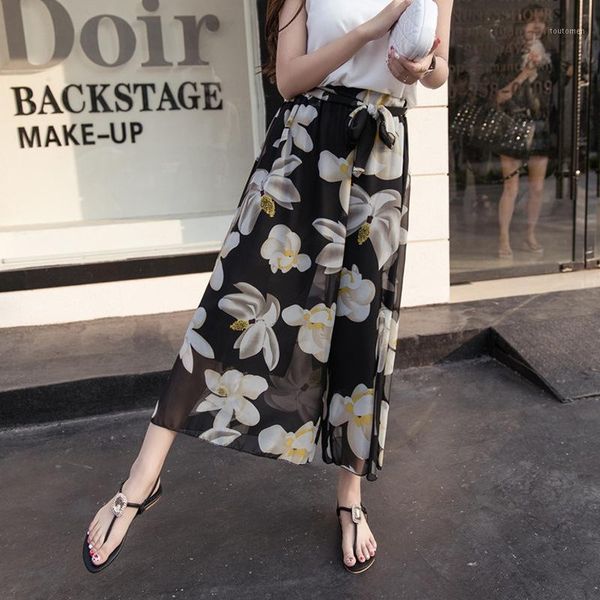 

women pants summer new fashion high waist wide leg pants boho style loose casual female nine bottoming long women's1, Black;white