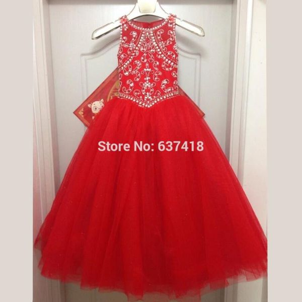 

red puffy tulle flower girl dress girls pageant dresses with crystals and sequins real p vestido daminha high quality, Red;yellow