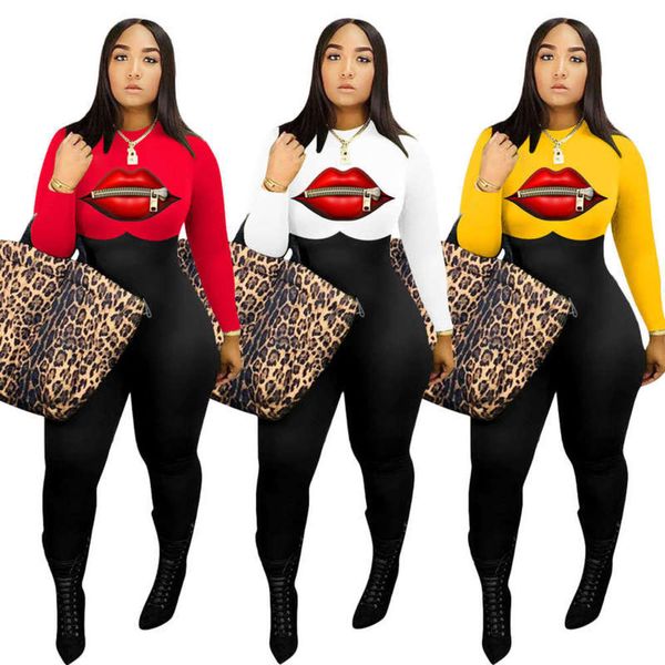 

jumpsuit q7062 fashionable women's lips long sleeve, Black;gray