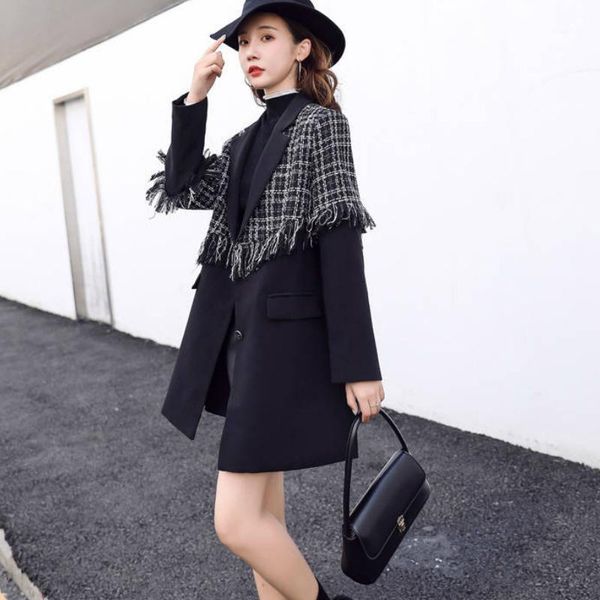 

women patchwork blazer jacket 2021 spring autumn coats1, White;black