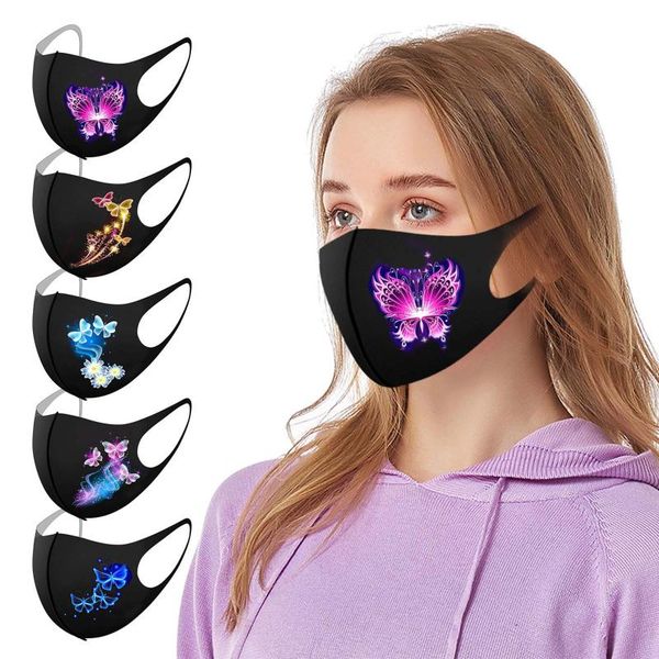

in stock outdoor mouth washable reuse face printing protection cute butterfly warm dust facial personal health care, Black